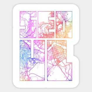 Seoul, South Korea City Map Typography - Colorful Sticker